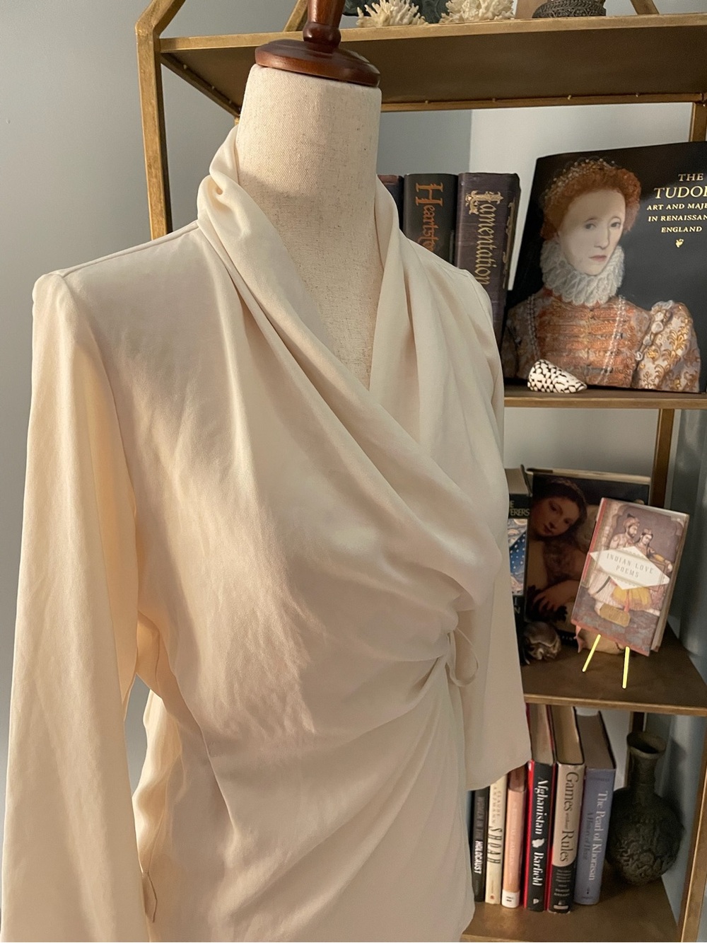 Aritzia Wilfred Cream Wrap Blouse XS XXS 3/4 Sleeves Tie Waist - Picture 10 of 15